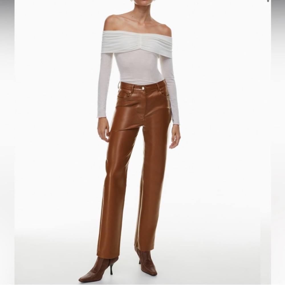 Aritzia Wilfred Faux Leather Vegan Melina Pants Cognac Brown size 8